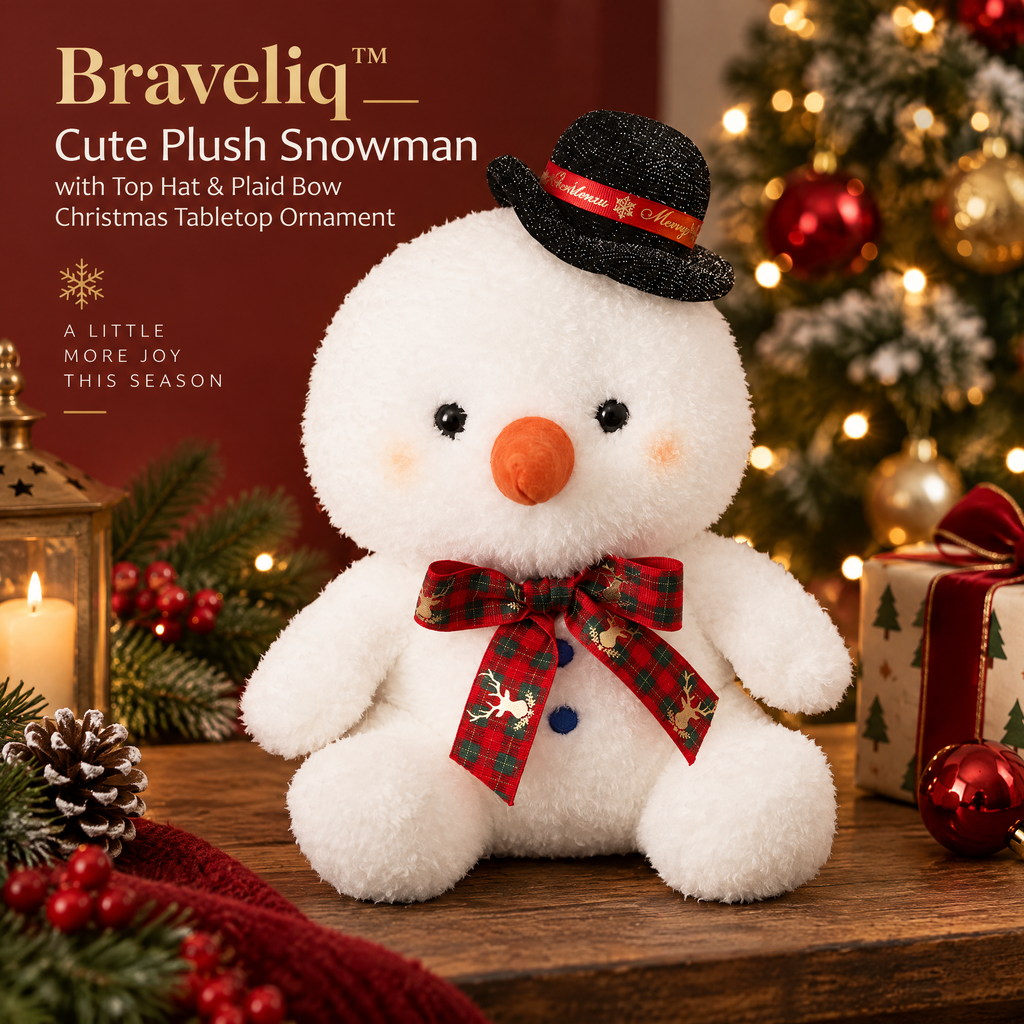 Braveliq™ Plush Snowman with Top Hat & Plaid Bow