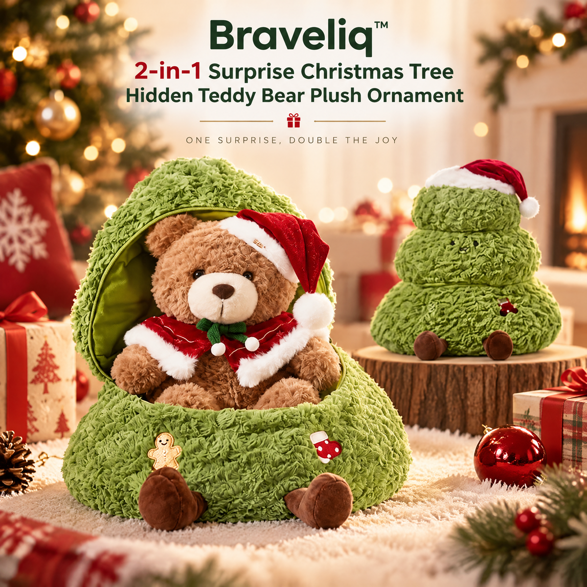 Braveliq™ 2-in-1 Surprise Christmas Tree with Hidden Teddy Bear Plush