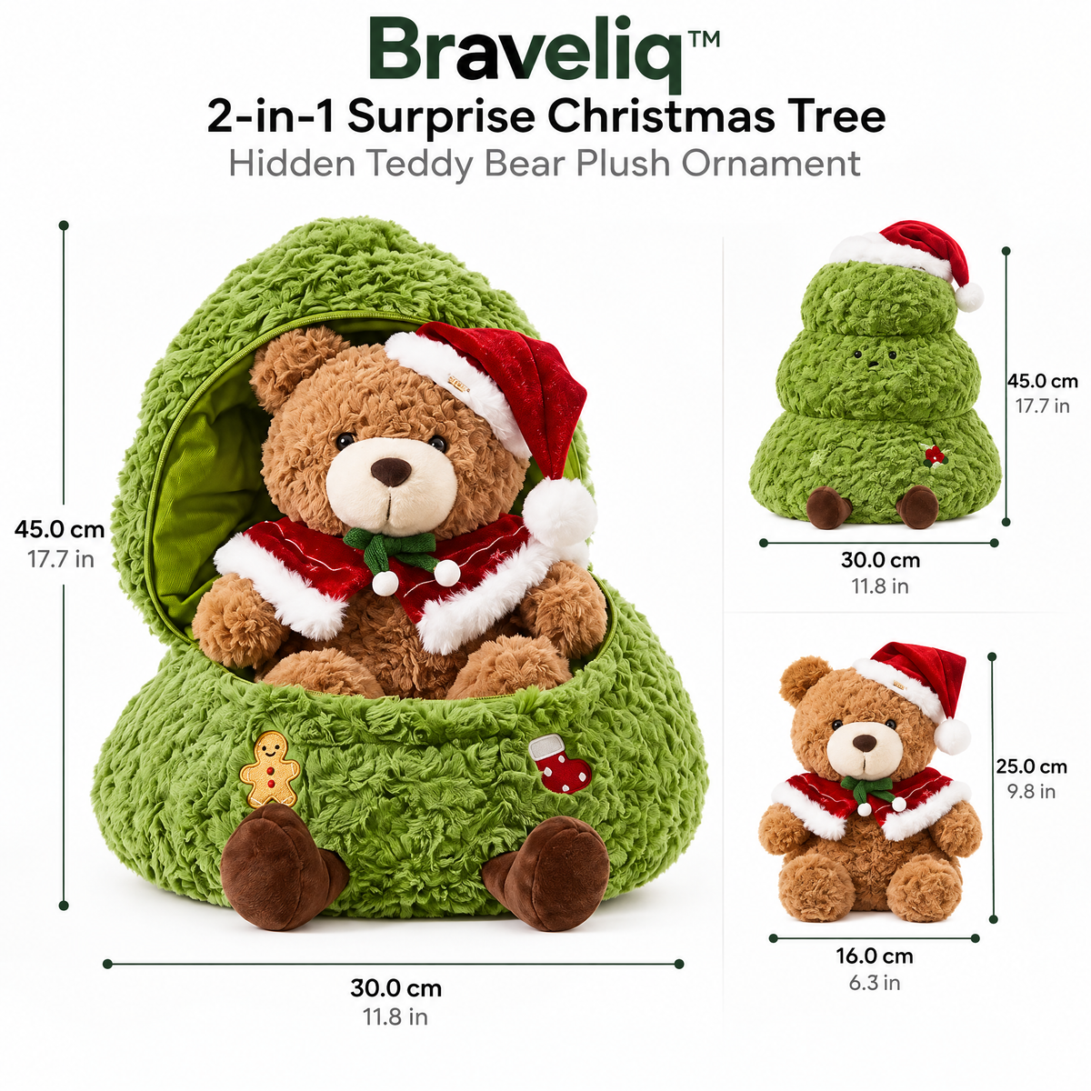 Braveliq™ 2-in-1 Surprise Christmas Tree with Hidden Teddy Bear Plush