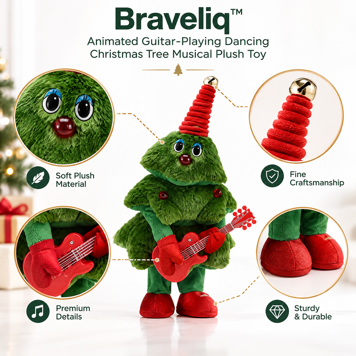 Braveliq™ Animated Guitar-Playing Dancing Christmas Tree Musical Plush Toy