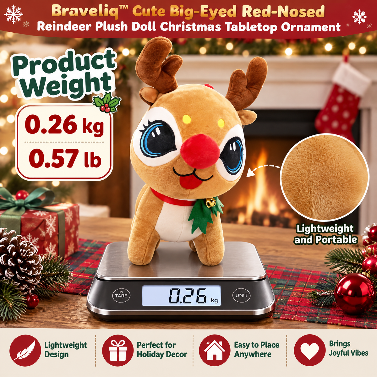 Braveliq™ Big-Eyed Red-Nosed Christmas Reindeer Plush