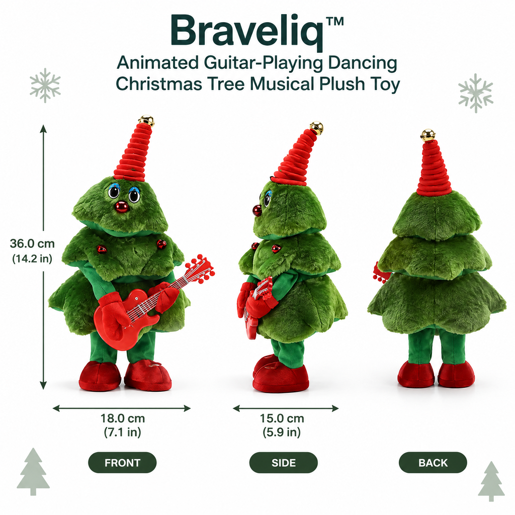Braveliq™ Animated Guitar-Playing Dancing Christmas Tree Musical Plush Toy