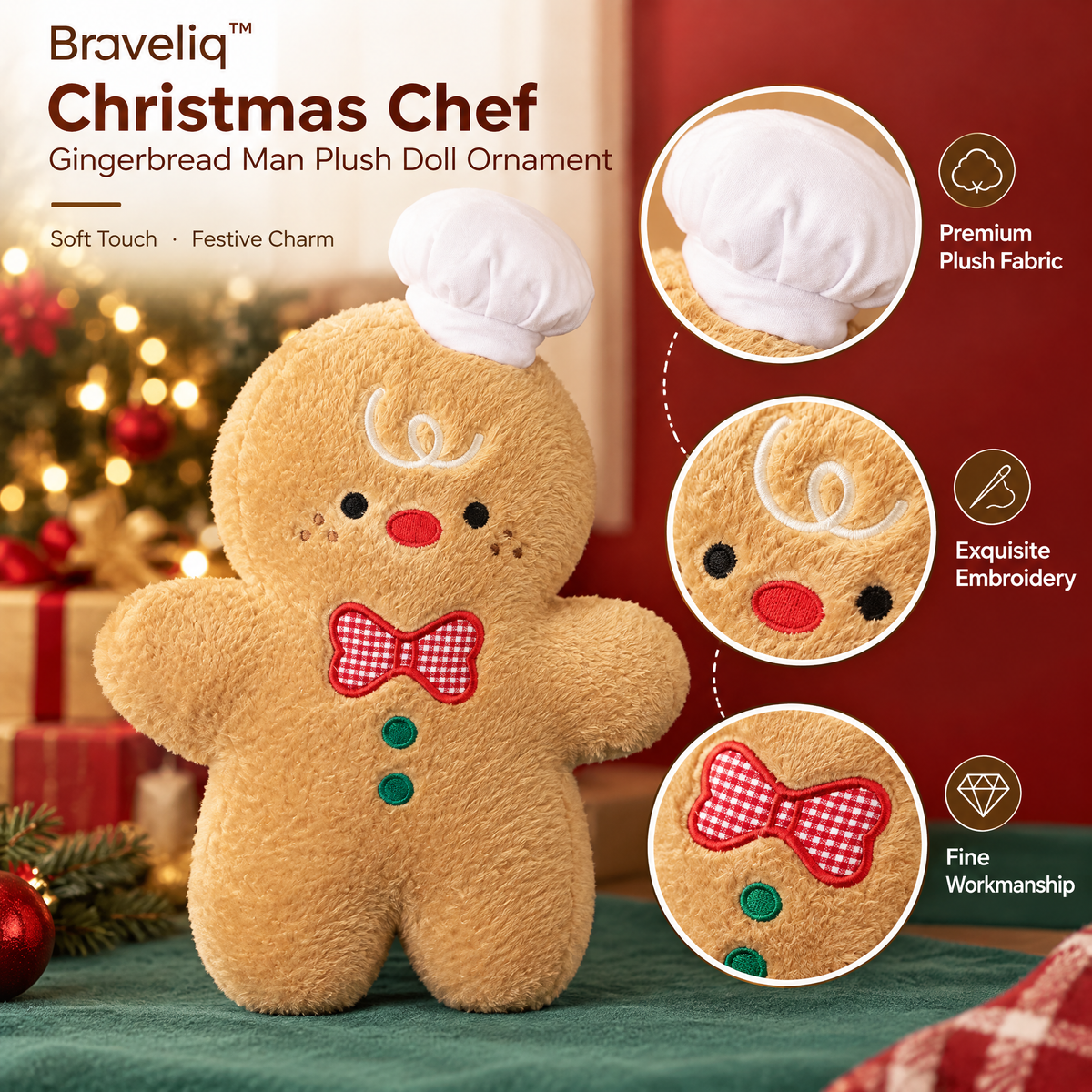 Braveliq™ Christmas Chef Gingerbread Man Plush Doll