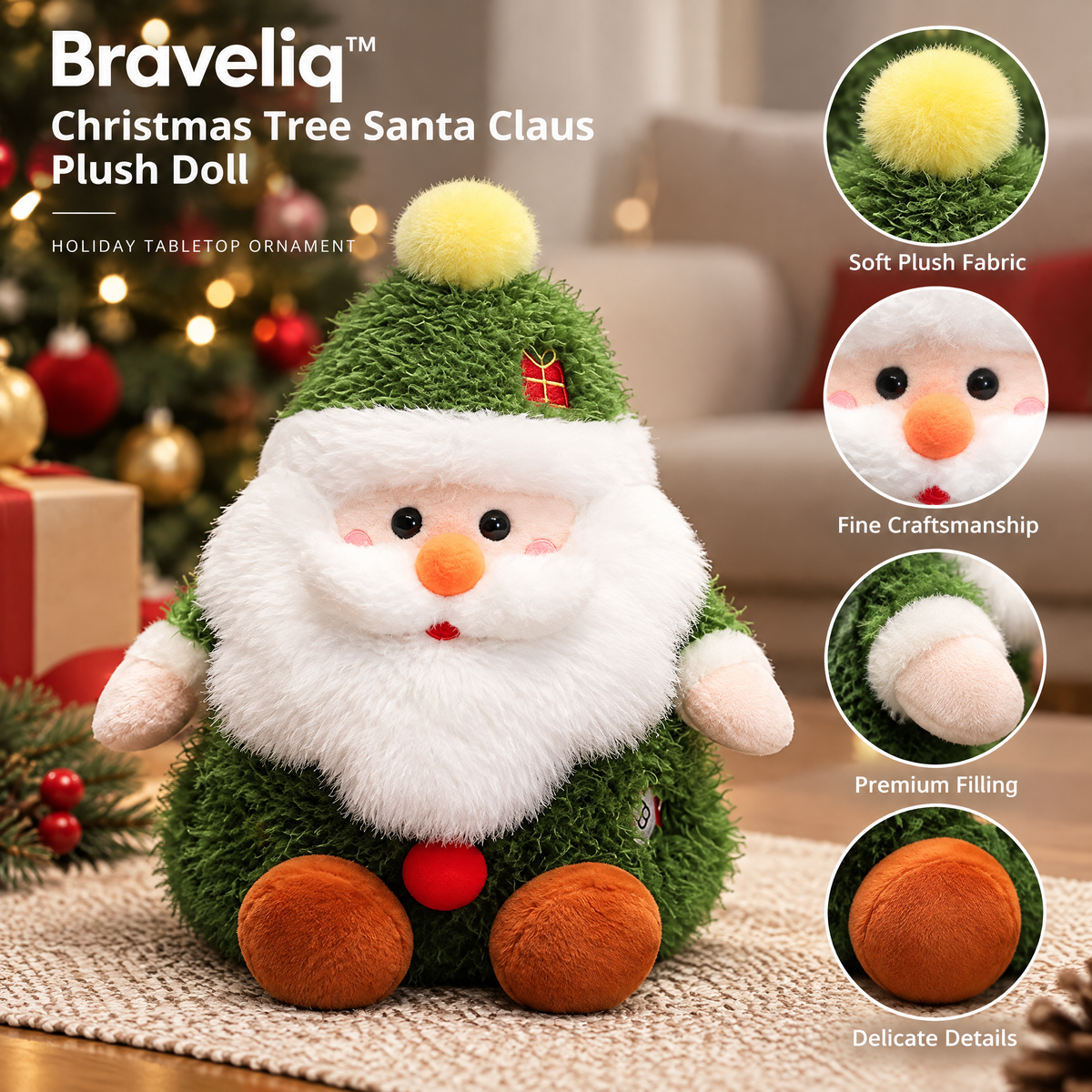 Braveliq™ Christmas Tree Santa Claus Plush Doll