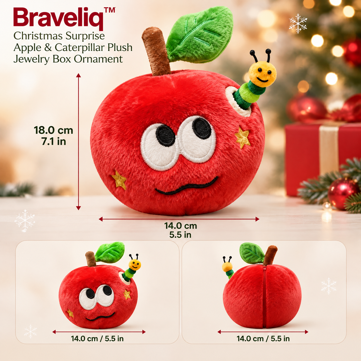 Braveliq™ Christmas Surprise Apple & Caterpillar Plush Jewelry Box Ornament