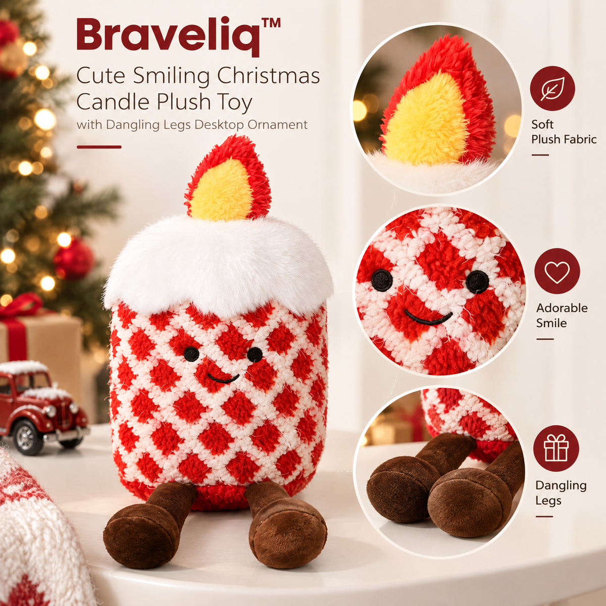 Braveliq™ Smiling Christmas Candle Plush with Dangling Legs
