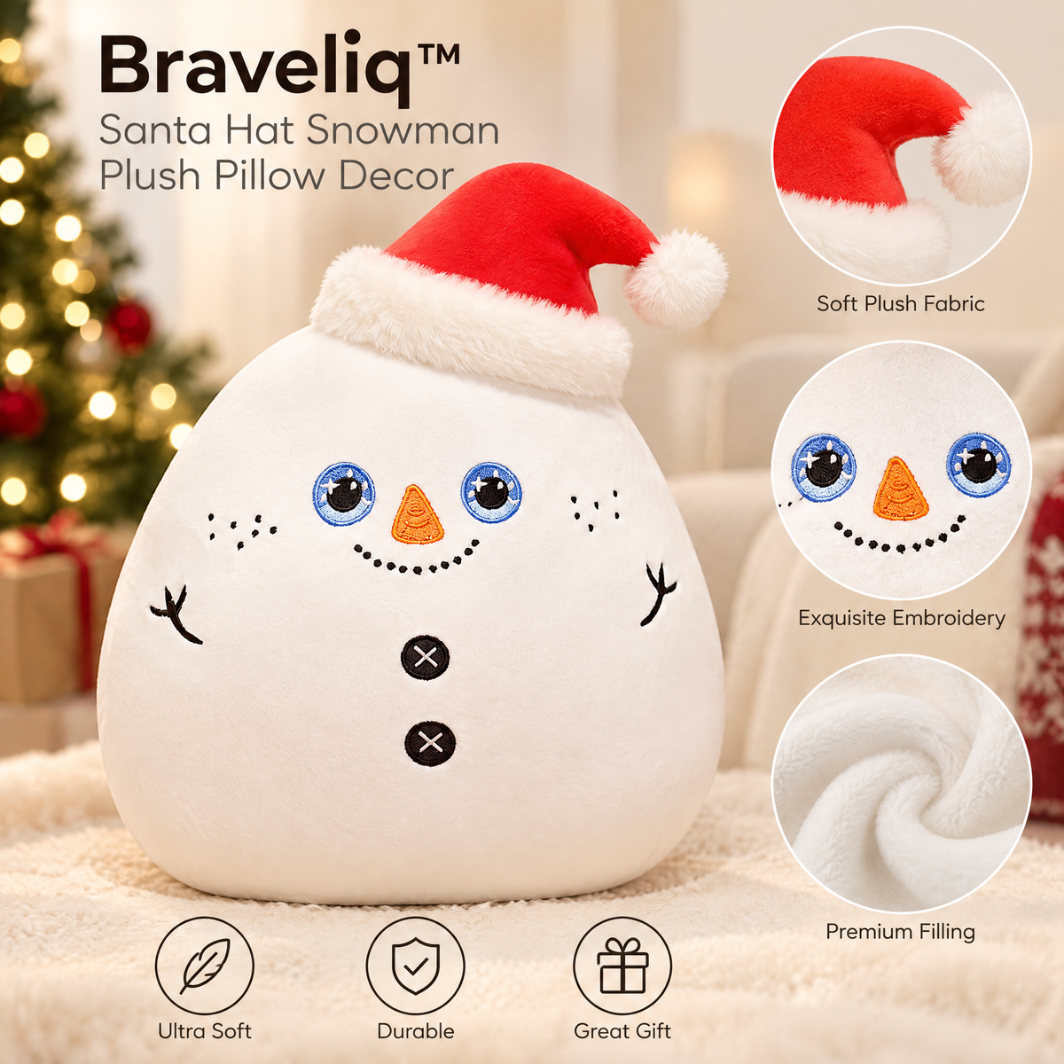 Braveliq™ Santa Hat Snowman Plush Pillow Decor