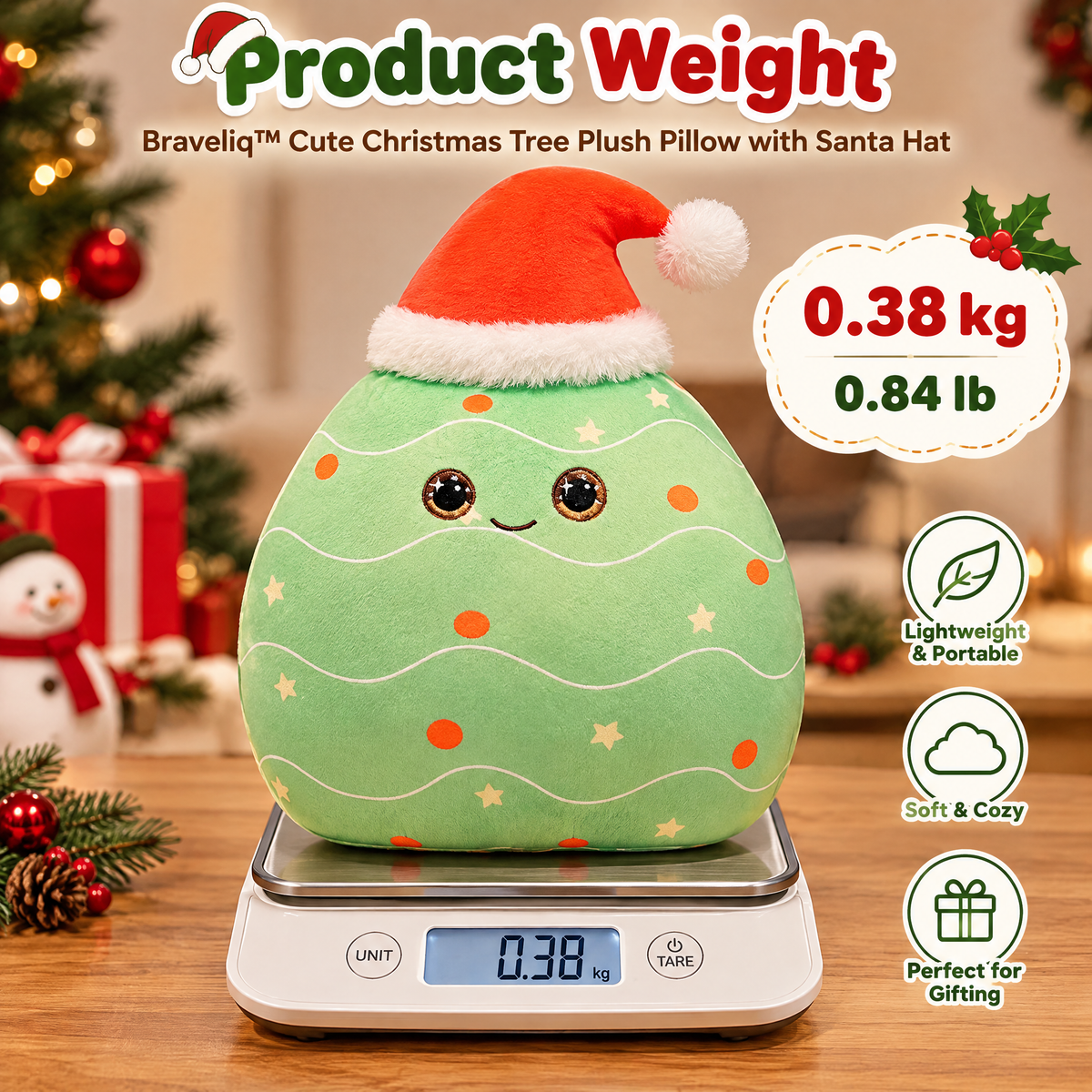 Braveliq™ Cute Christmas Tree Plush Pillow with Santa Hat