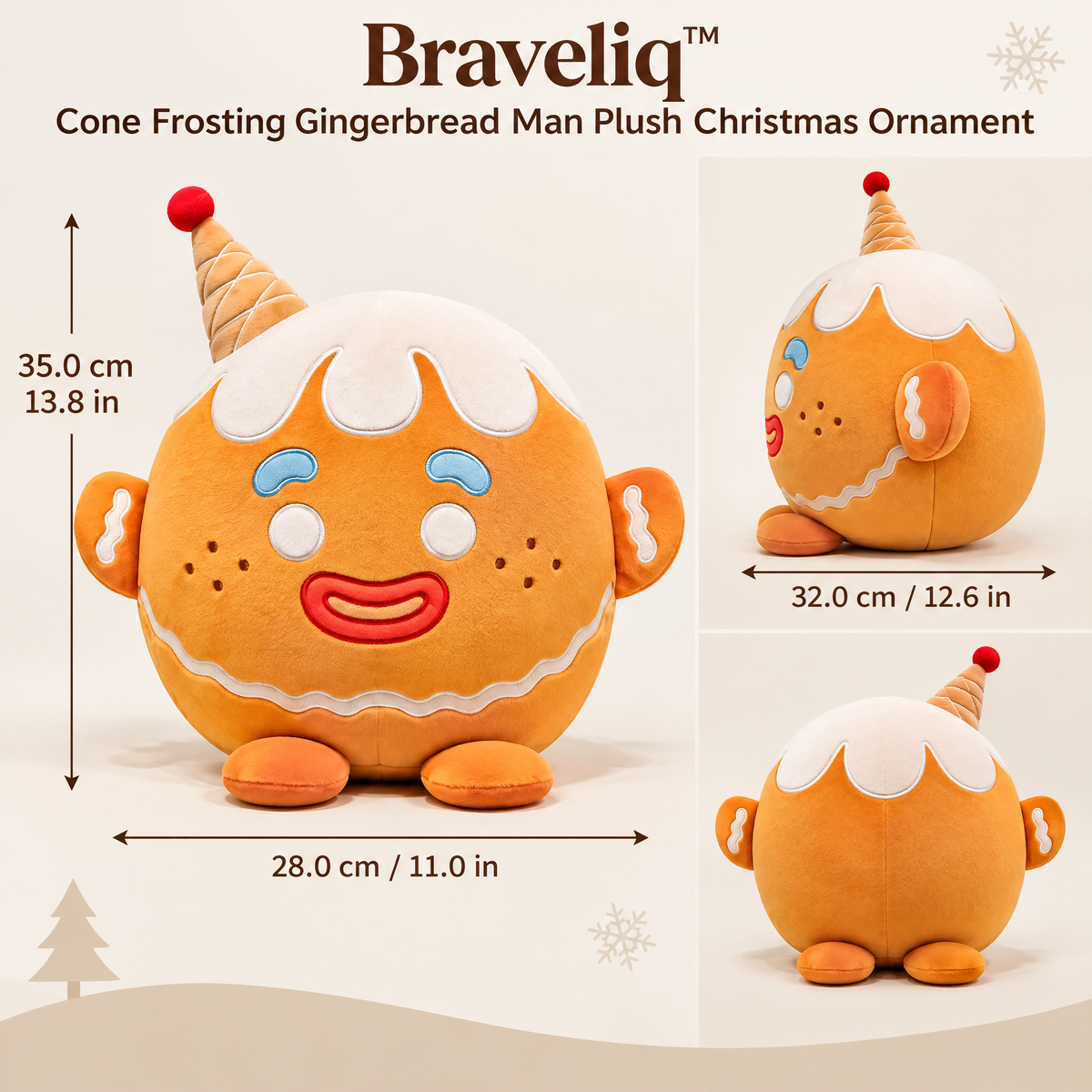 Braveliq™ Cone Frosting Gingerbread Man Plush Christmas Ornament