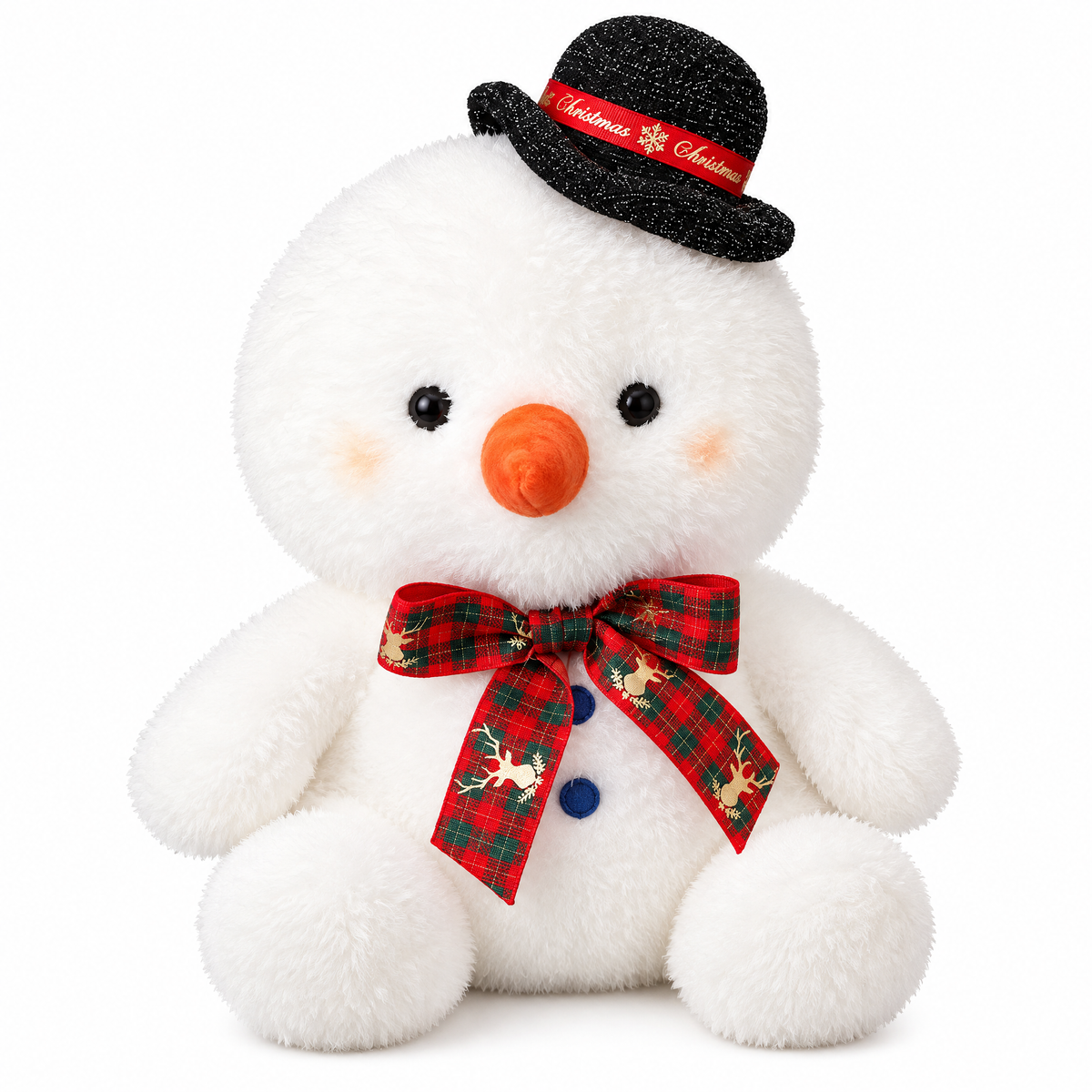 Braveliq™ Plush Snowman with Top Hat & Plaid Bow