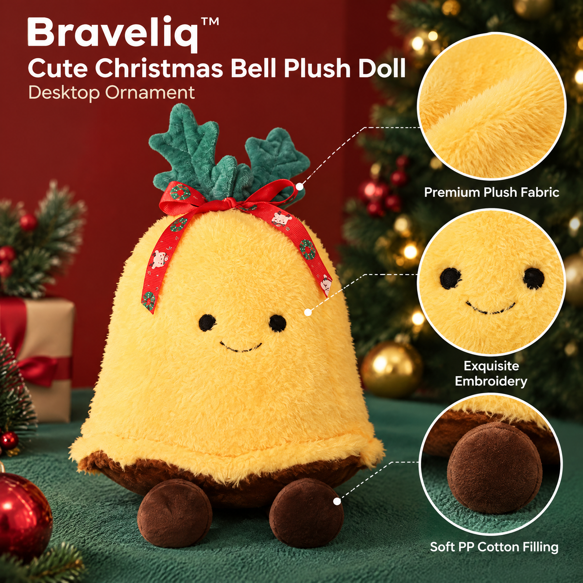 Braveliq™ Cute Christmas Bell Plush Desktop Ornament