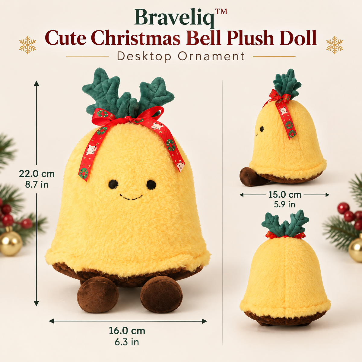 Braveliq™ Cute Christmas Bell Plush Desktop Ornament