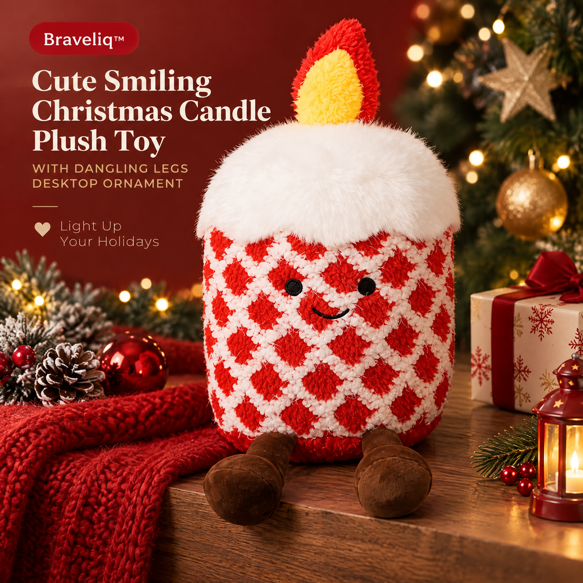 Braveliq™ Smiling Christmas Candle Plush with Dangling Legs