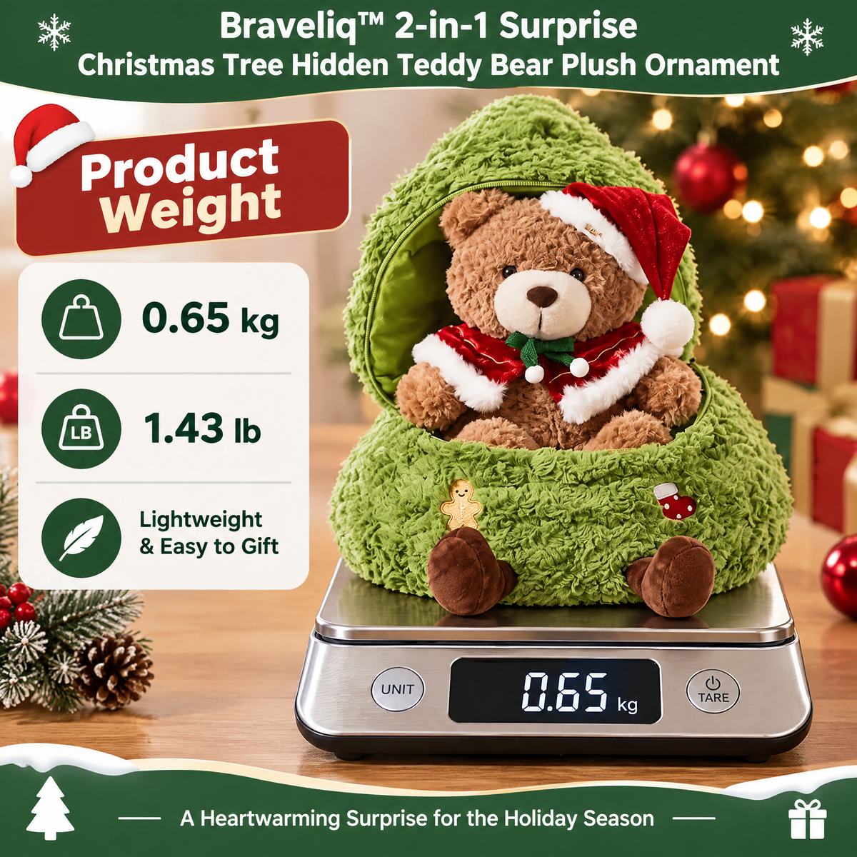 Braveliq™ 2-in-1 Surprise Christmas Tree with Hidden Teddy Bear Plush