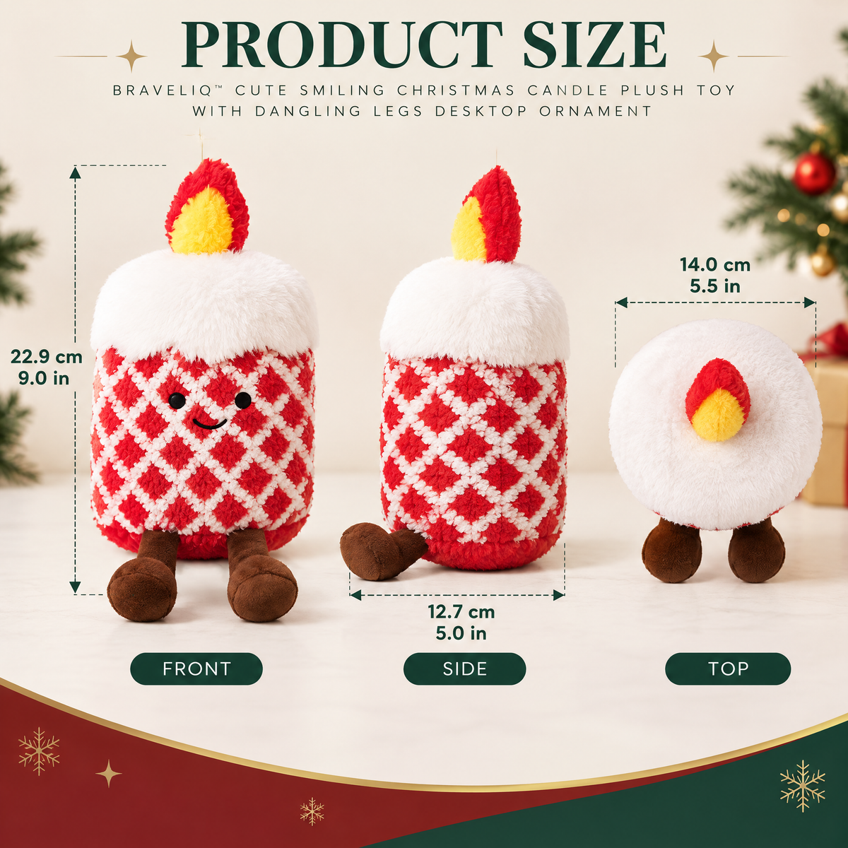 Braveliq™ Smiling Christmas Candle Plush with Dangling Legs