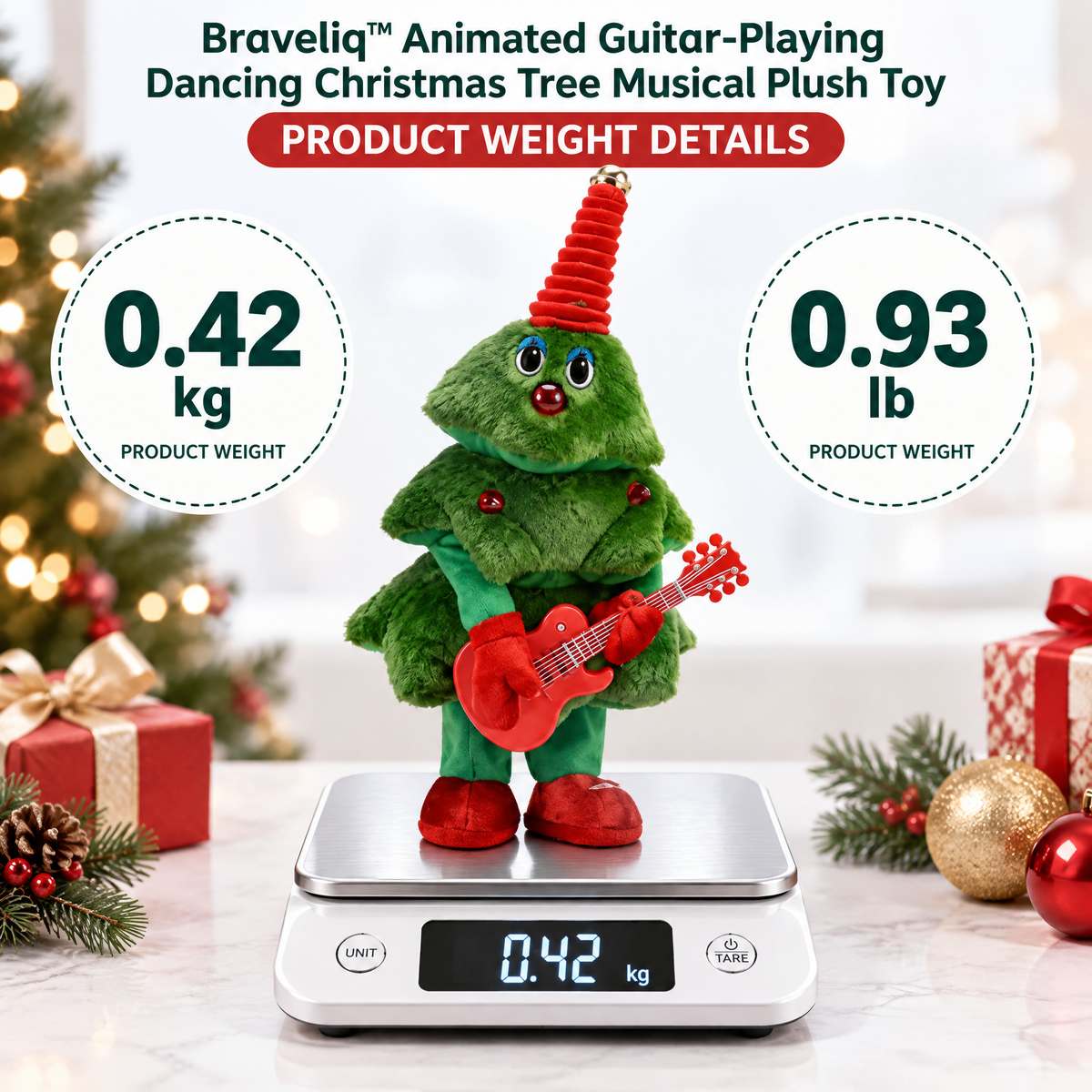 Braveliq™ Animated Guitar-Playing Dancing Christmas Tree Musical Plush Toy