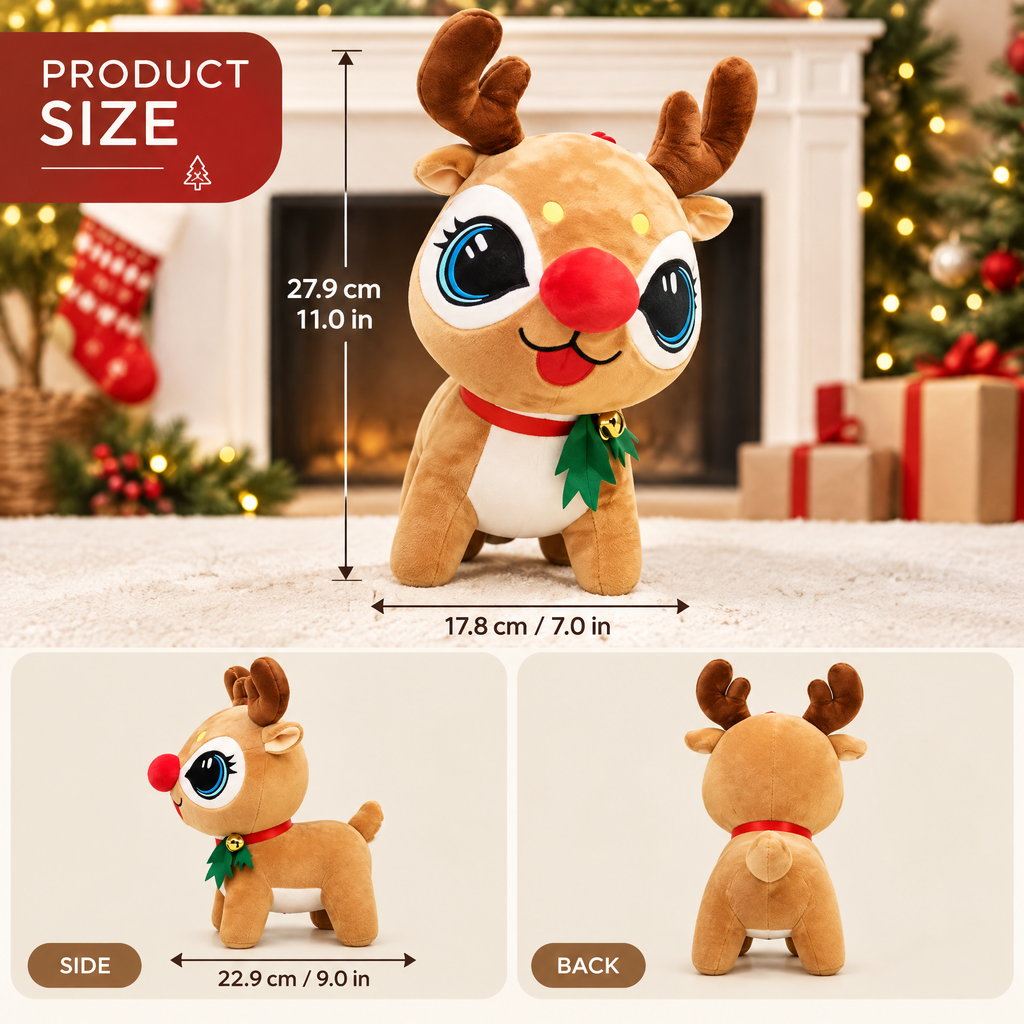 Braveliq™ Big-Eyed Red-Nosed Christmas Reindeer Plush