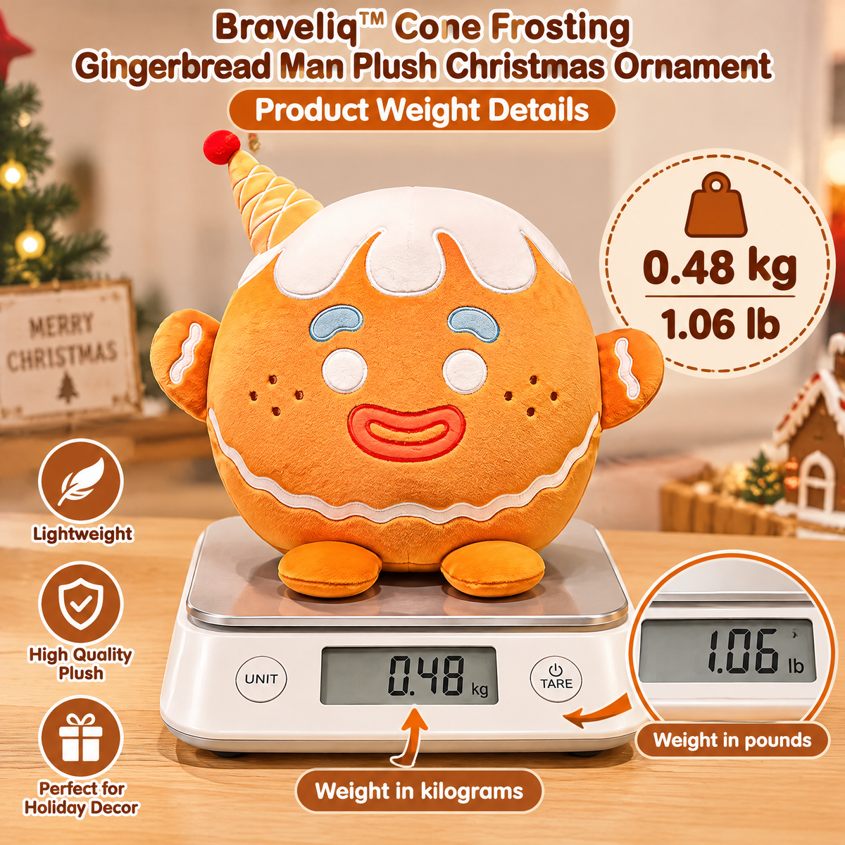 Braveliq™ Cone Frosting Gingerbread Man Plush Christmas Ornament