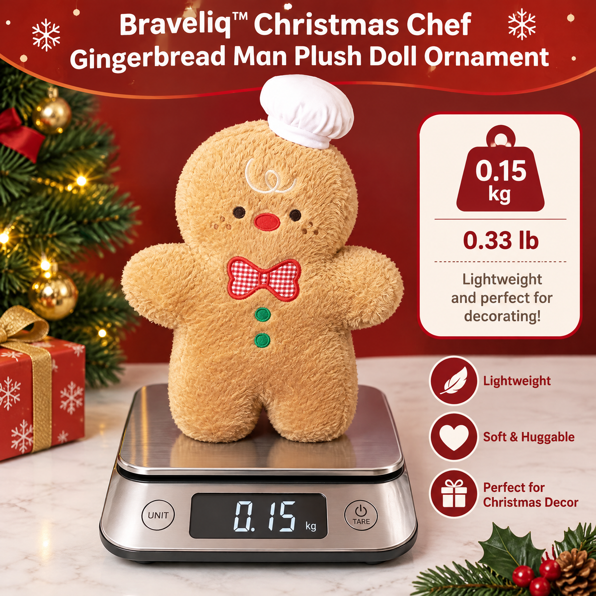 Braveliq™ Christmas Chef Gingerbread Man Plush Doll